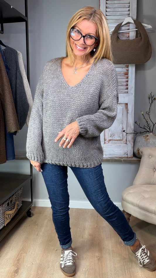 V-Ausschnitt Pullover "Grobstrick"