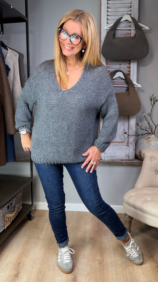 V-Ausschnitt Pullover "Grobstrick"