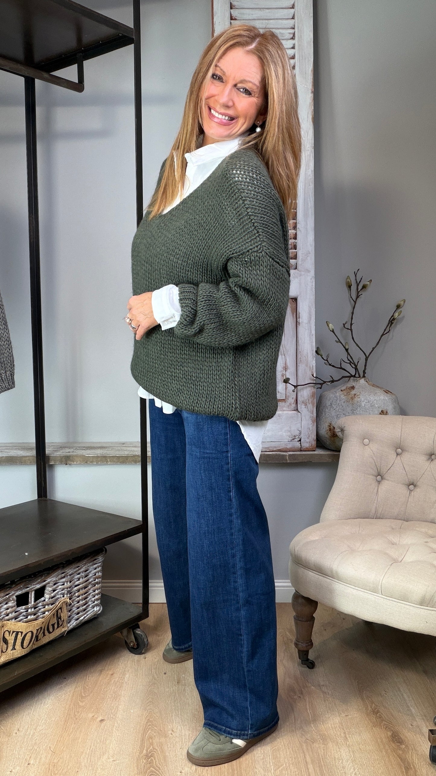 V-Ausschnitt Pullover "Grobstrick"