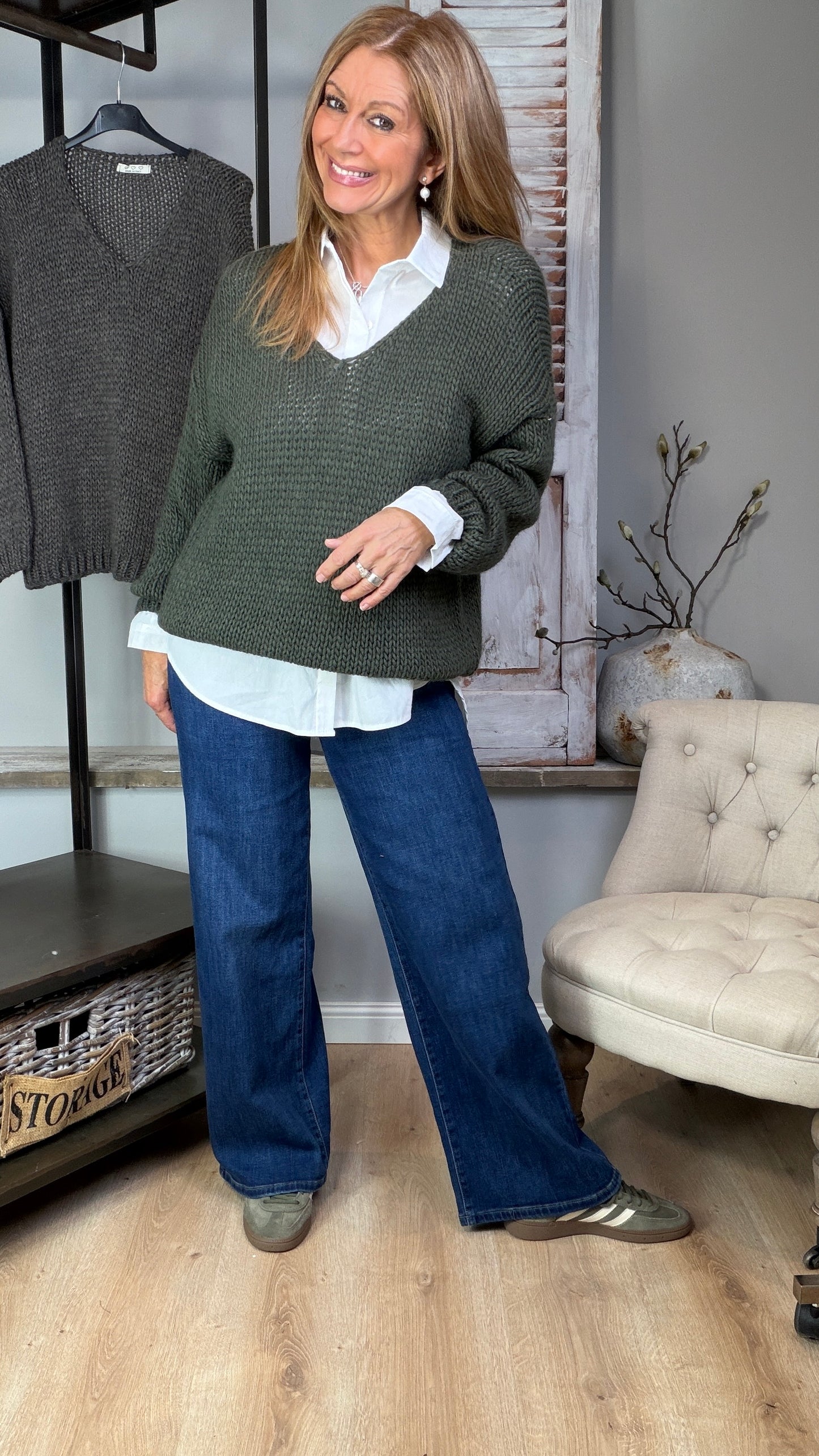 V-Ausschnitt Pullover "Grobstrick"